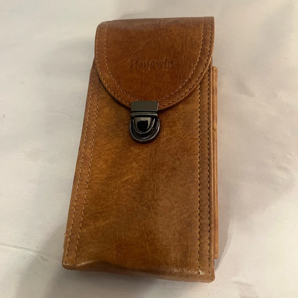 Hendwin Brown Leather Phone Pouch with Attached Belt Loop
